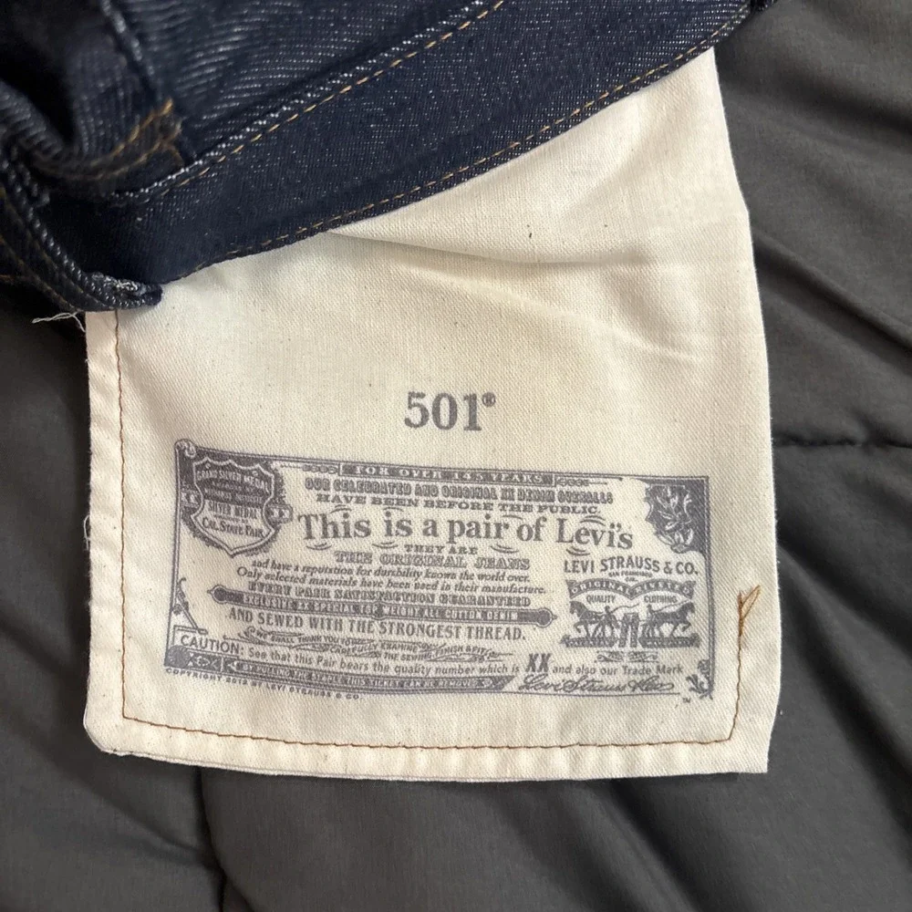Levis‎ 501 Original Button Fly Jeans 34x29 Pants Rigid Blue Dark Wash Blue